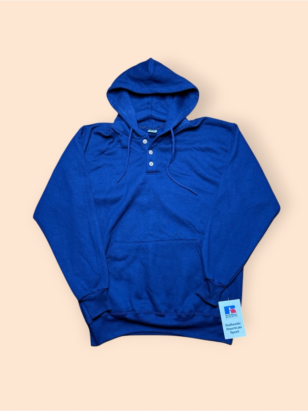Vintage Russell Athletic Henley Hoodie Deadstock Men’s 2XL Blue Vtg 90s